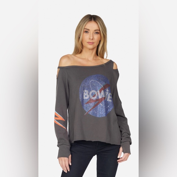 Lauren Moshi Tops - NWT LAUREN MOSHI MERCEDES CRYSTAL BOWIE SPACE Sweatshirt in Vintage Black